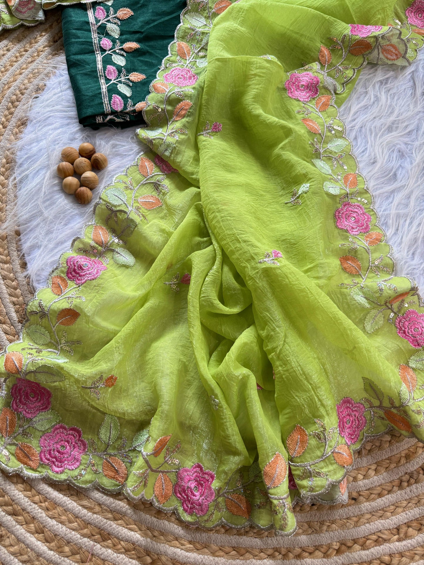 Breezy Pastel Floral Embroidered Crunchy Chiffon Saree