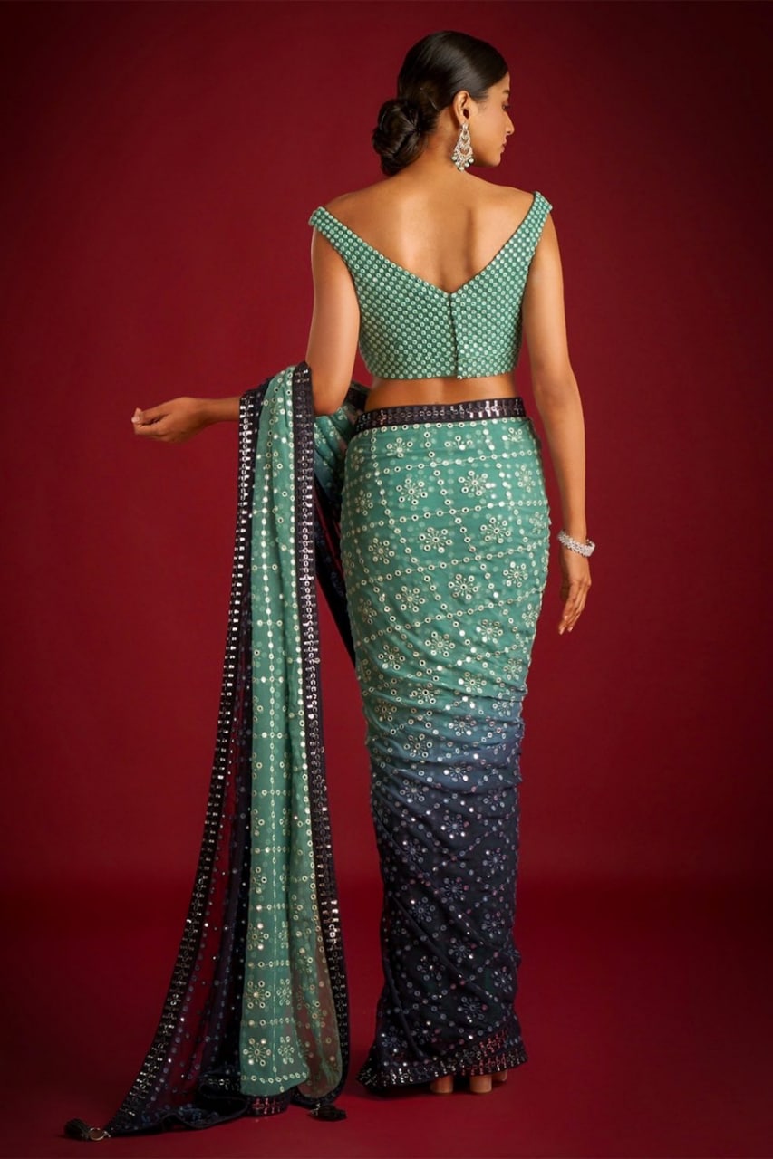 Heavy Fox Georgette Saree With Multi Thread Embroidery & Sequence Work