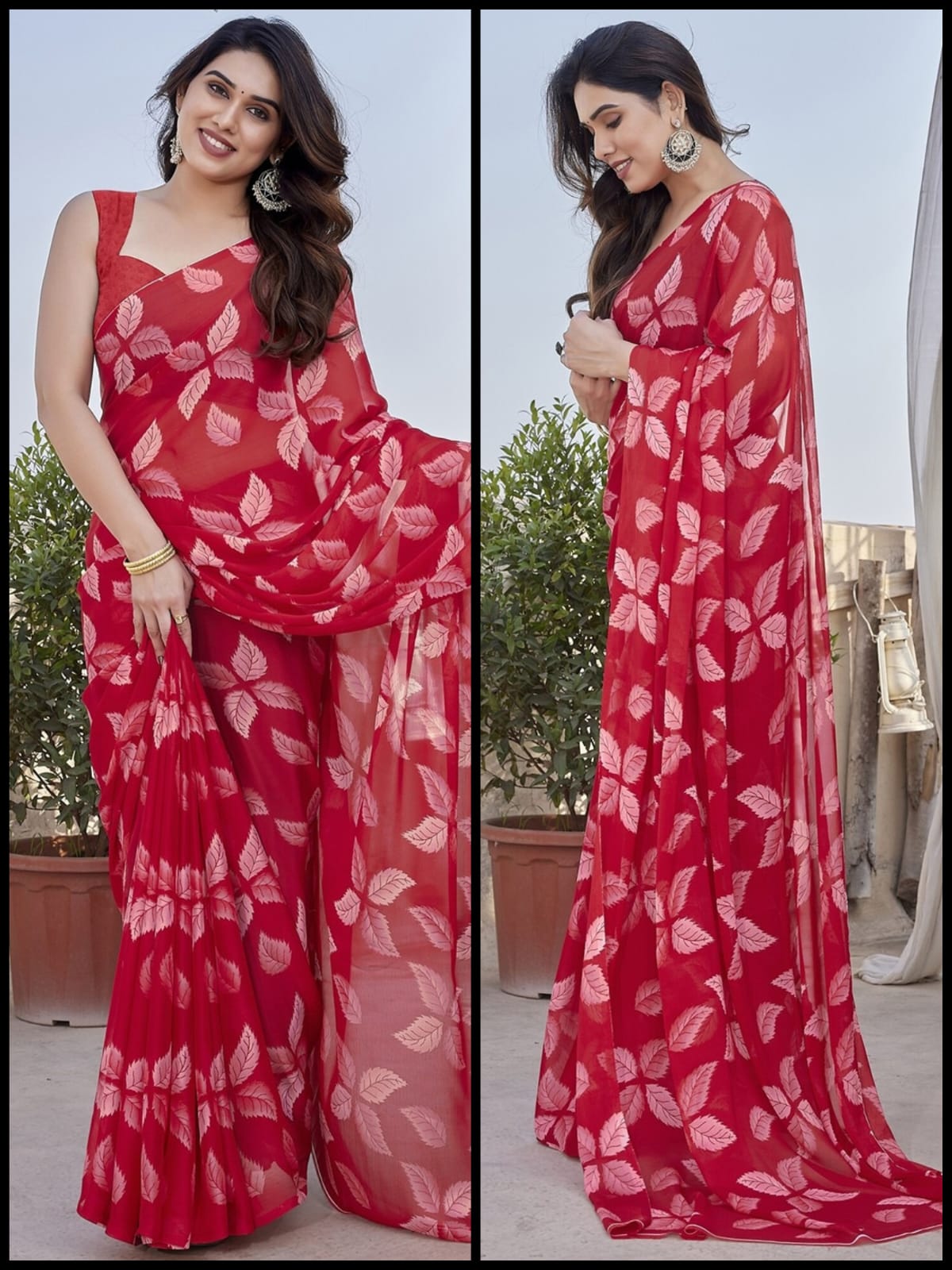 Pure Smooth Chiffon Printed Trendy Daily Wear Saree With Blouse