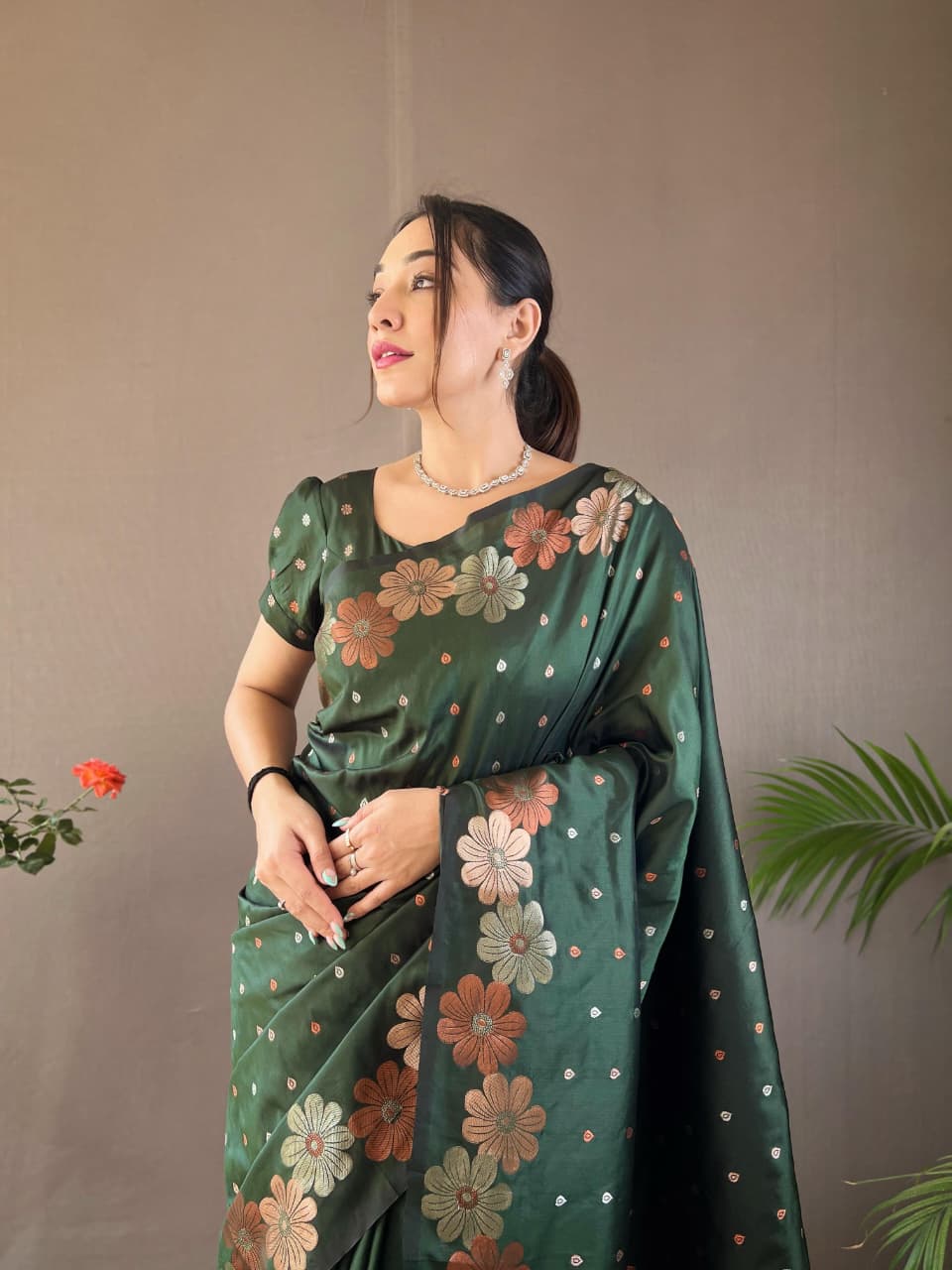 Classy Pure Soft Silk Saree With Copper & Gold Weaving All Over