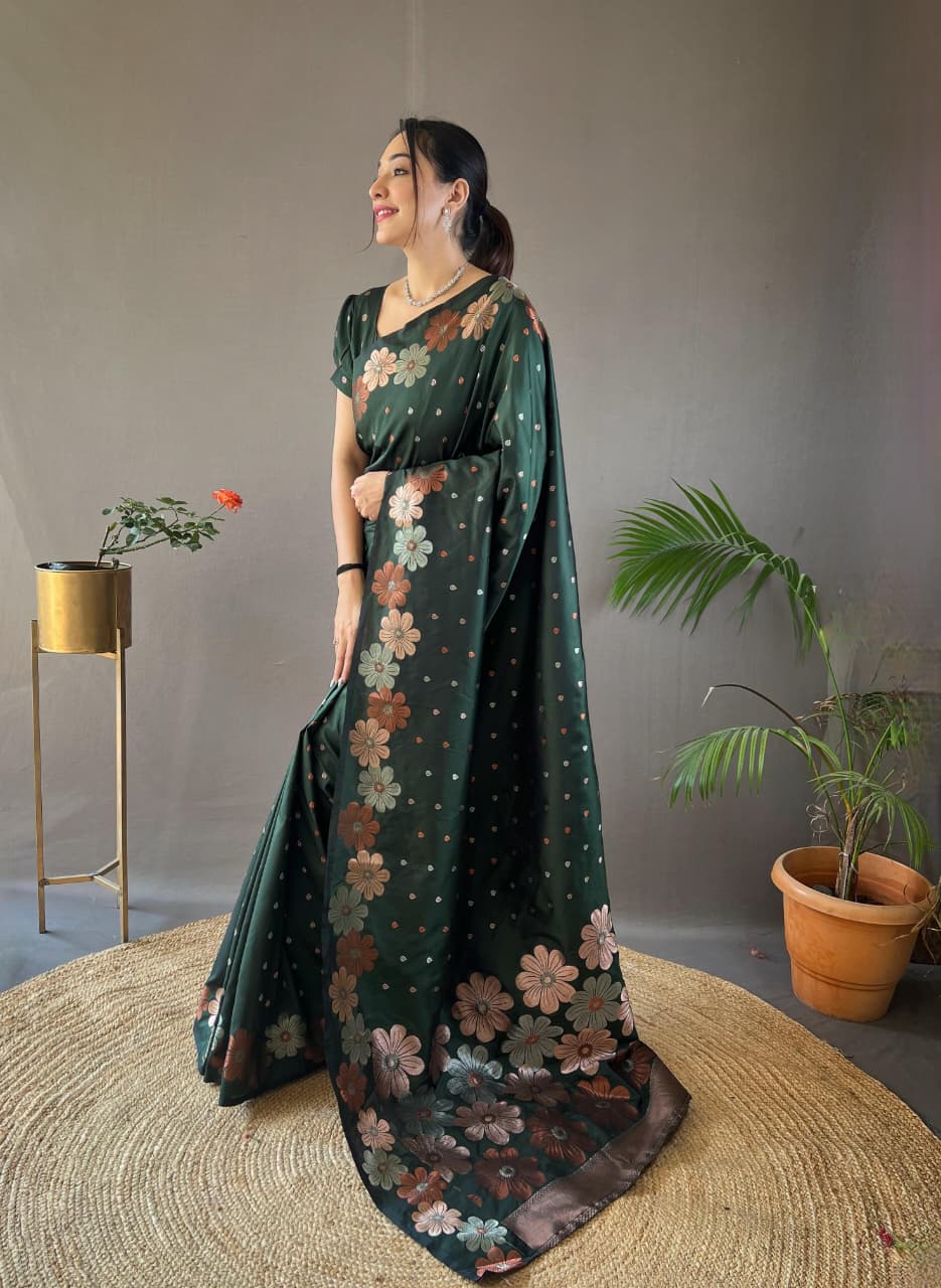Classy Pure Soft Silk Saree With Copper & Gold Weaving All Over