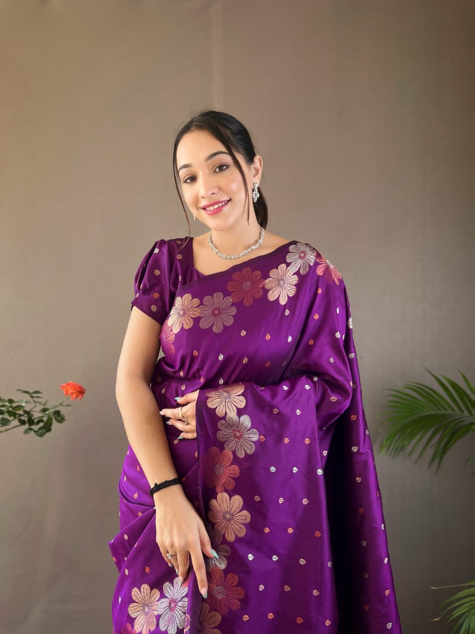 Classy Pure Soft Silk Saree With Copper & Gold Weaving All Over