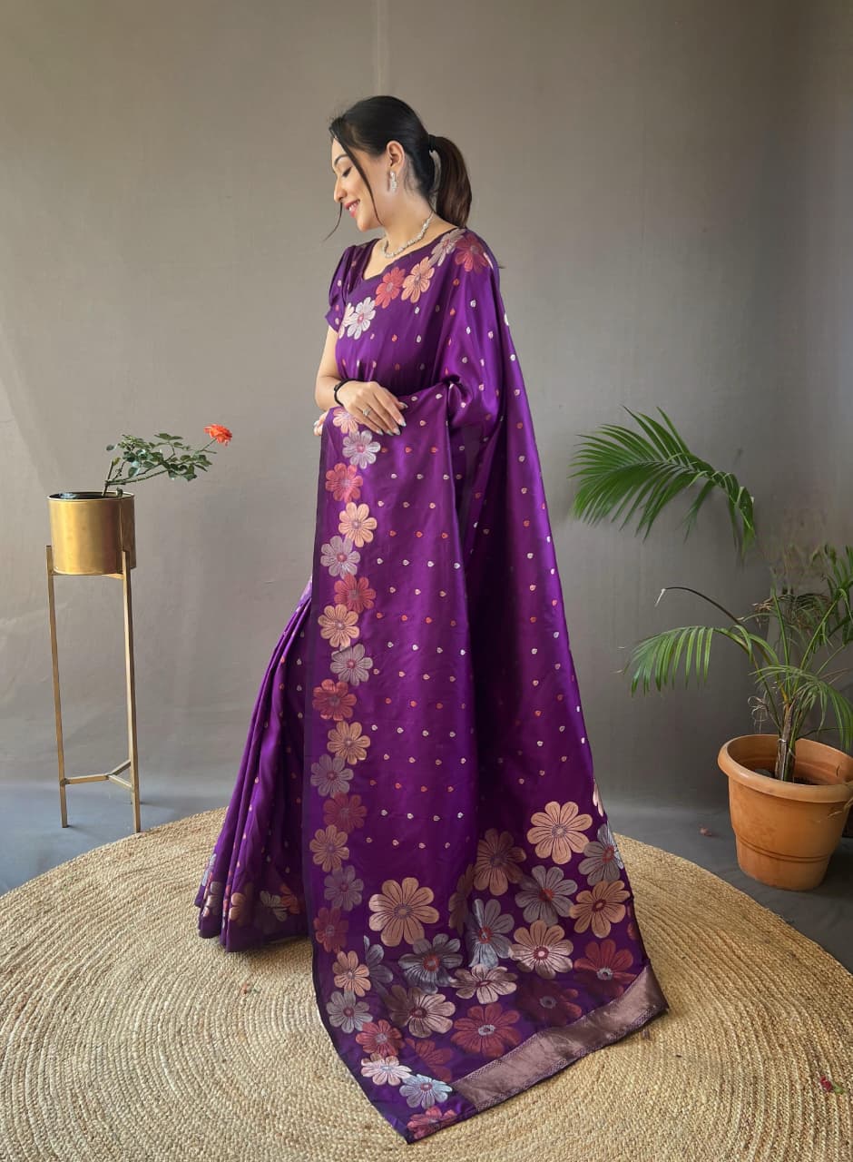 Classy Pure Soft Silk Saree With Copper & Gold Weaving All Over