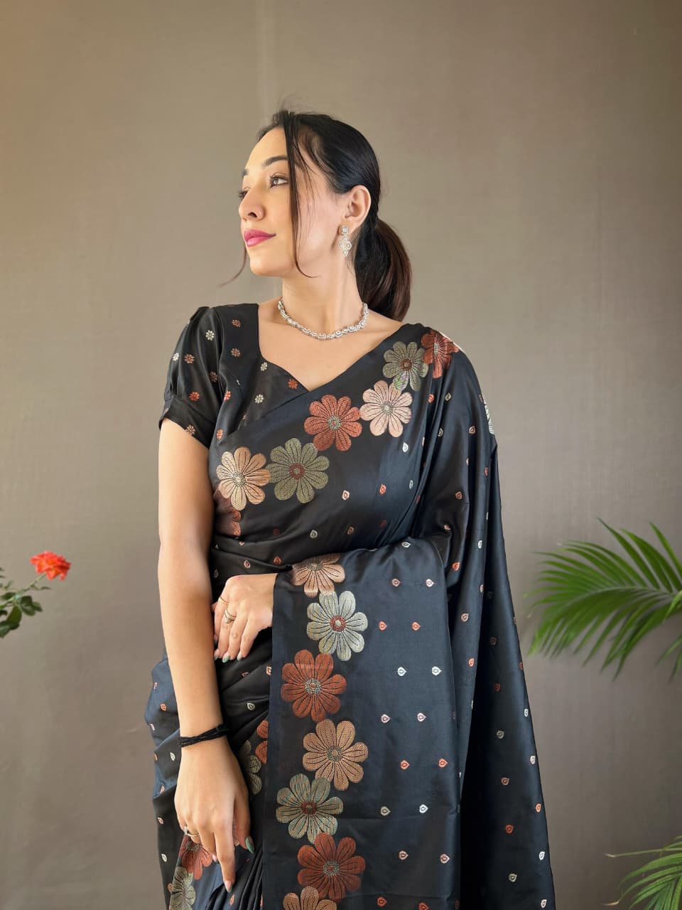 Classy Pure Soft Silk Saree With Copper & Gold Weaving All Over