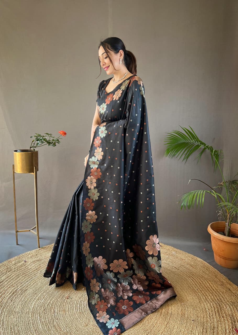 Classy Pure Soft Silk Saree With Copper & Gold Weaving All Over