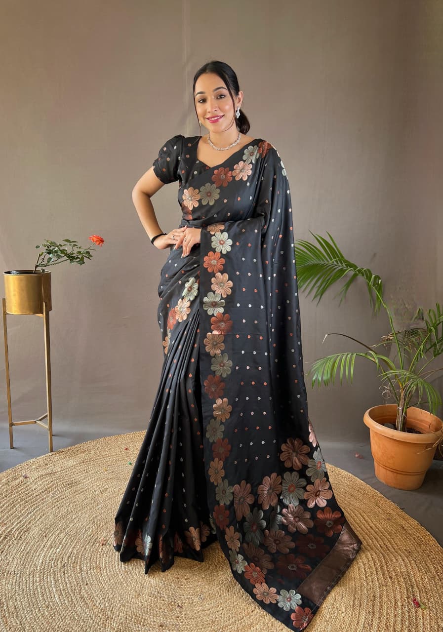 Classy Pure Soft Silk Saree With Copper & Gold Weaving All Over
