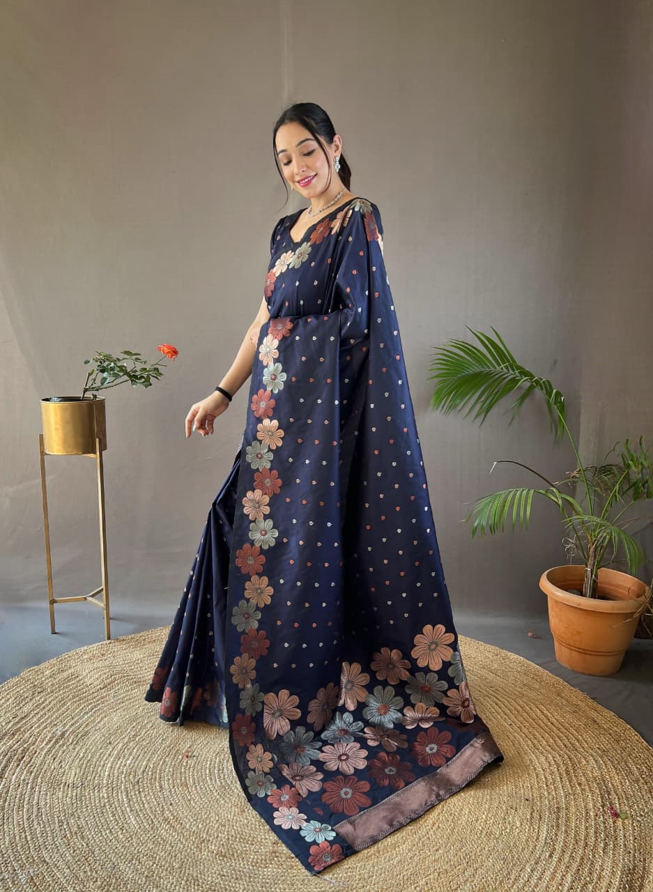 Classy Pure Soft Silk Saree With Copper & Gold Weaving All Over