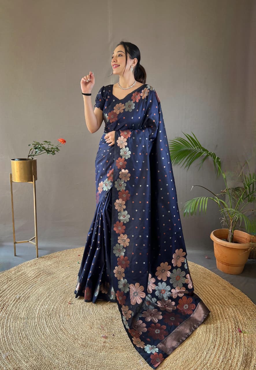 Classy Pure Soft Silk Saree With Copper & Gold Weaving All Over
