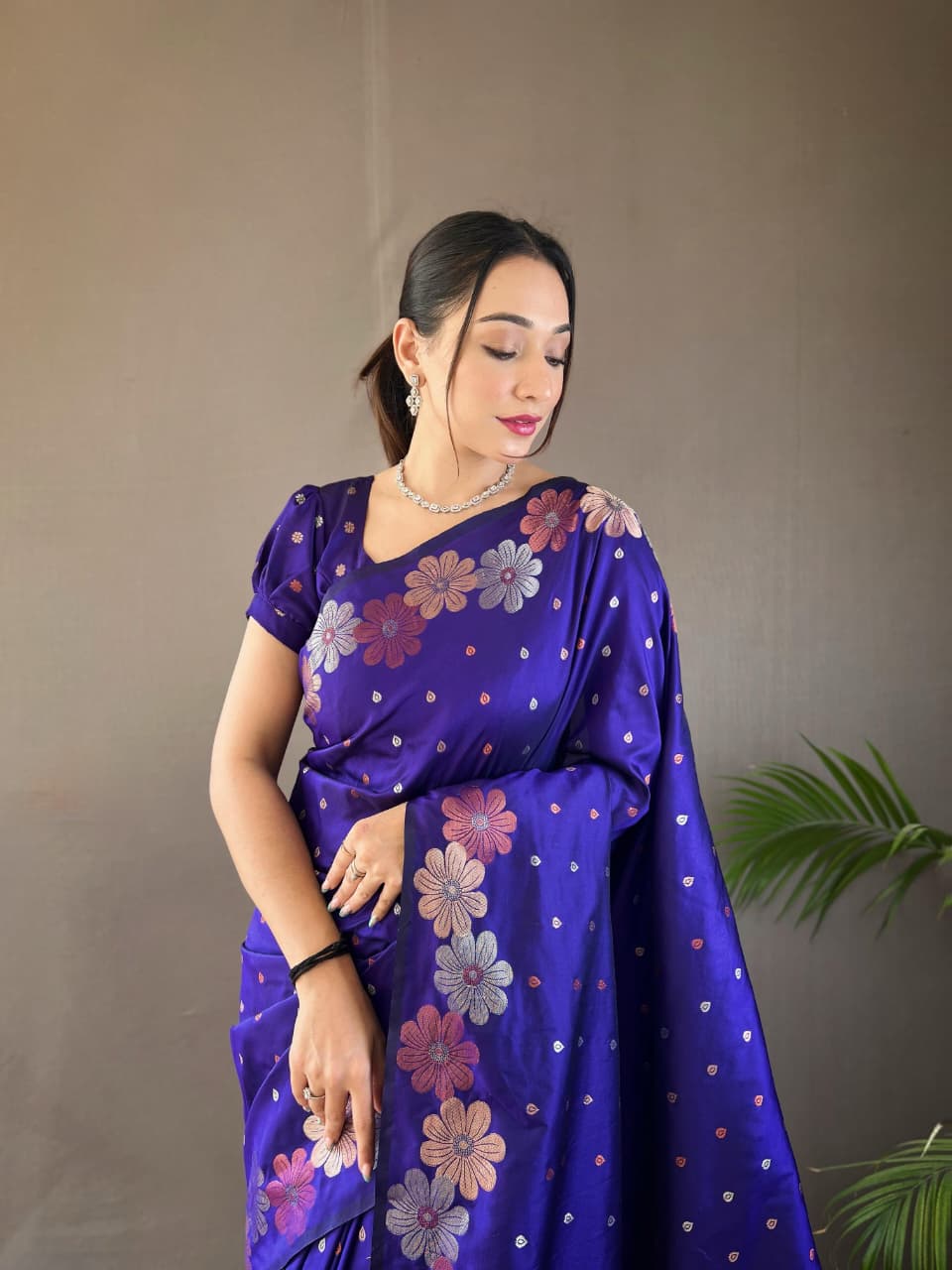 Classy Pure Soft Silk Saree With Copper & Gold Weaving All Over