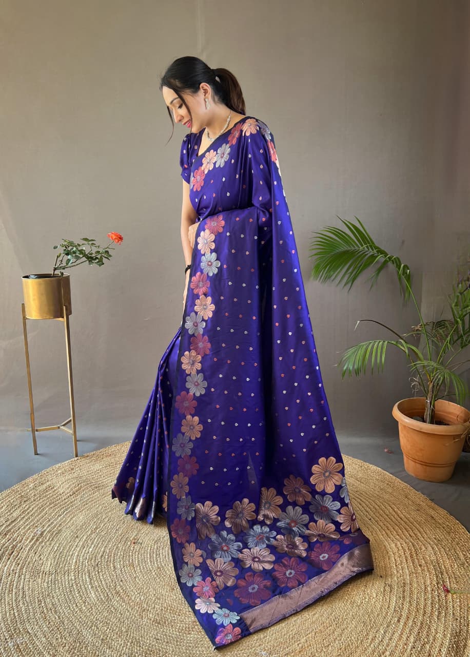 Classy Pure Soft Silk Saree With Copper & Gold Weaving All Over