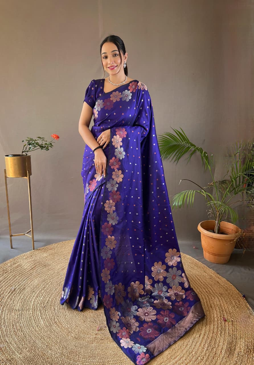 Classy Pure Soft Silk Saree With Copper & Gold Weaving All Over