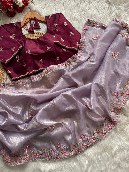 Premium Gold Crush Saree With Multi Thread Sequins Pallu Work & Arco Cut Border