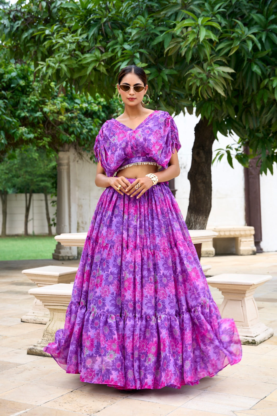 Exclusive Soft Chiffon Co-ord Set Dress With Floral Print & Pearl Touch Up
