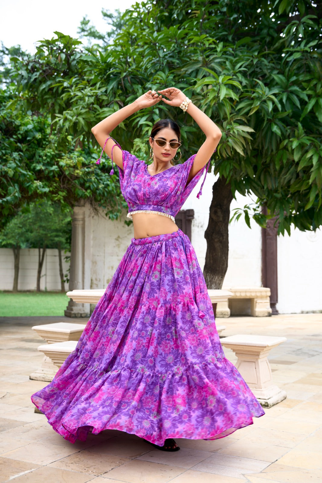 Exclusive Soft Chiffon Co-ord Set Dress With Floral Print & Pearl Touch Up