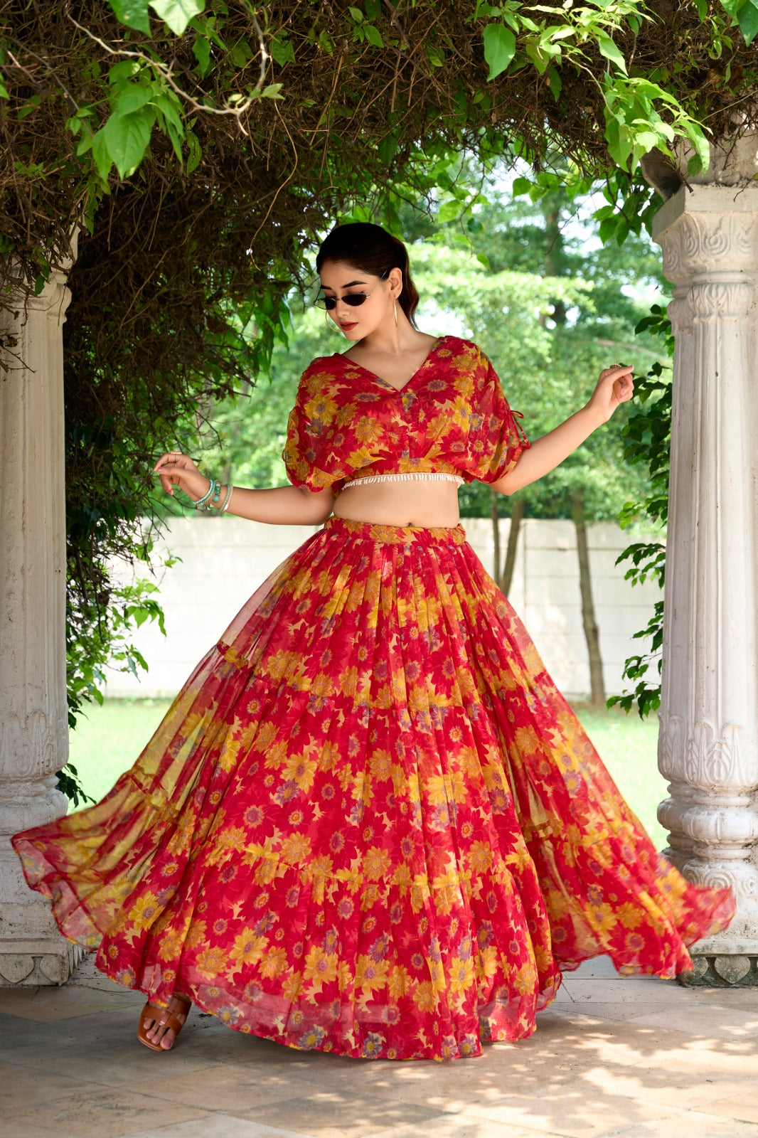 Exclusive Soft Chiffon Co-ord Set Dress With Floral Print & Pearl Touch Up