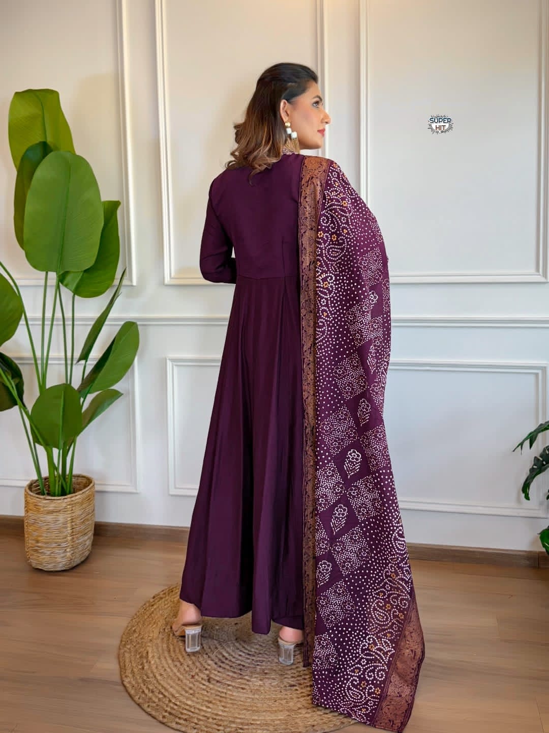 Exclusive PV Chanderi Kurti With Embroidery Work On Neck WIth Pant & Printed Dupatta