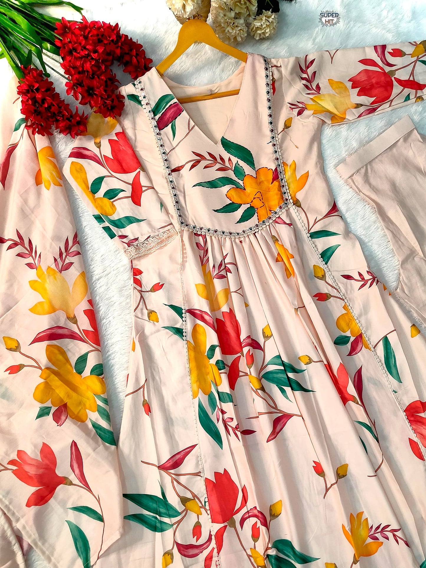 New Beautiful Printed D Cotton Stylish Kurti With Pant & Dupatta