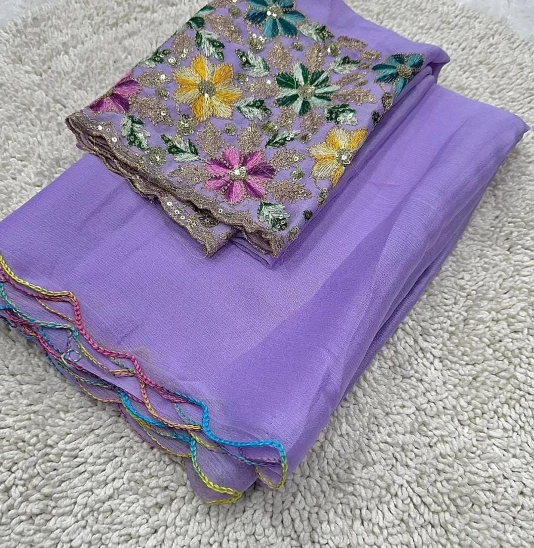 Premium Chinon Silk Saree With Multi Sequence Embroidery Work