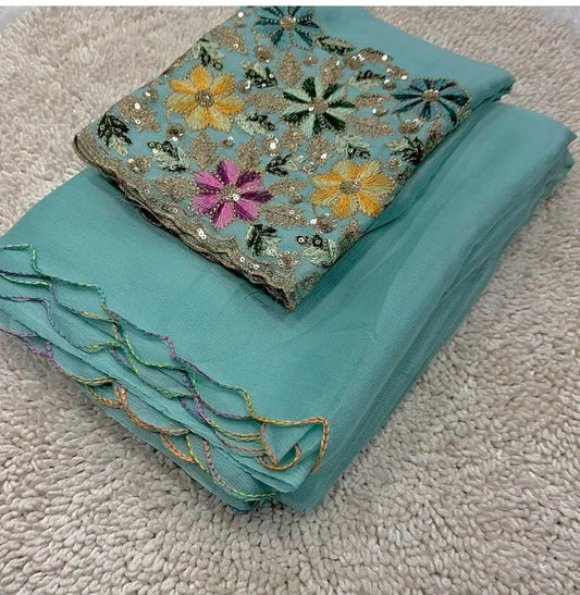 Premium Chinon Silk Saree With Multi Sequence Embroidery Work