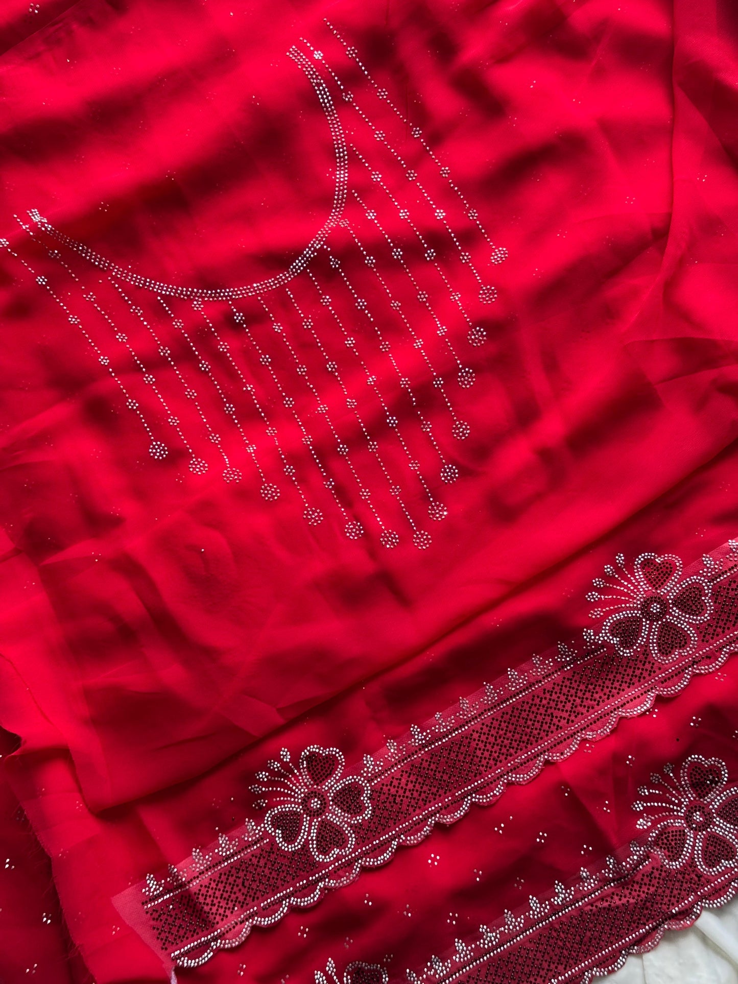 Stylish Soft Georgette Saree With Rich Diamond Silver Work Border