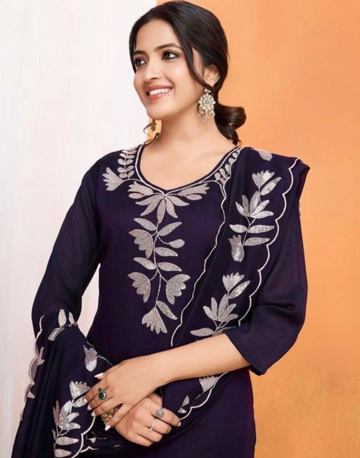 Festive Special Vichitra Silk Kurti With Multi Sequence Work With Pant & Dupatta