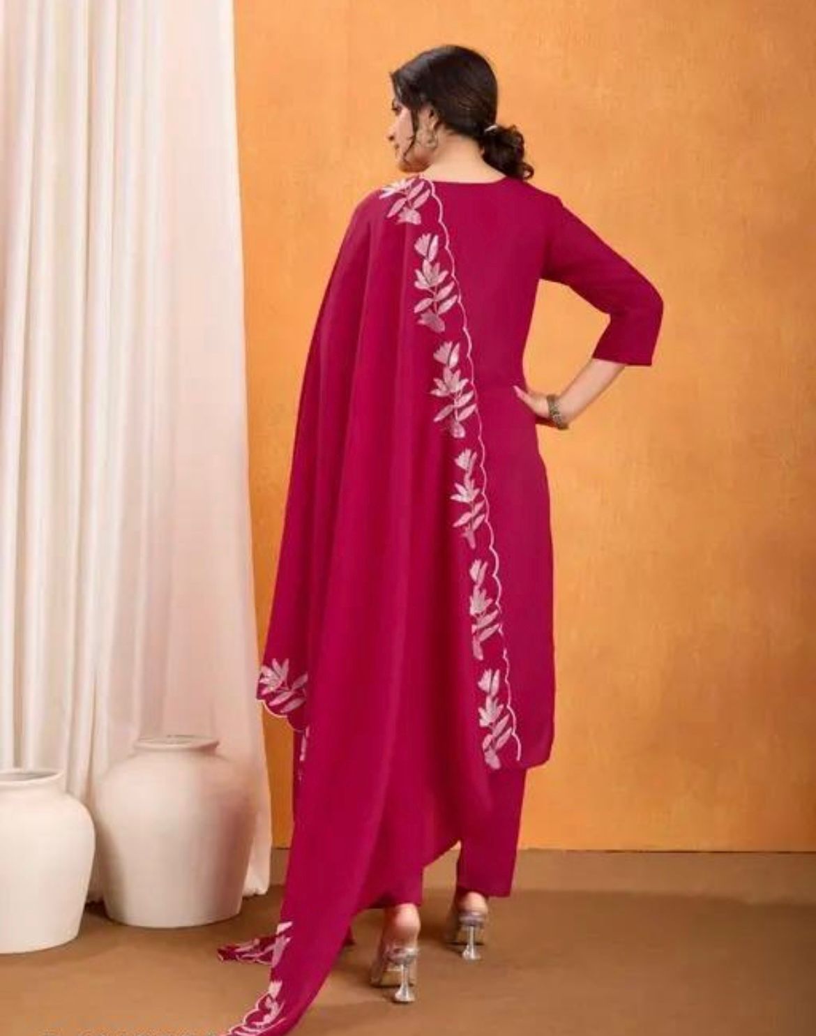 Festive Special Vichitra Silk Kurti With Multi Sequence Work With Pant & Dupatta