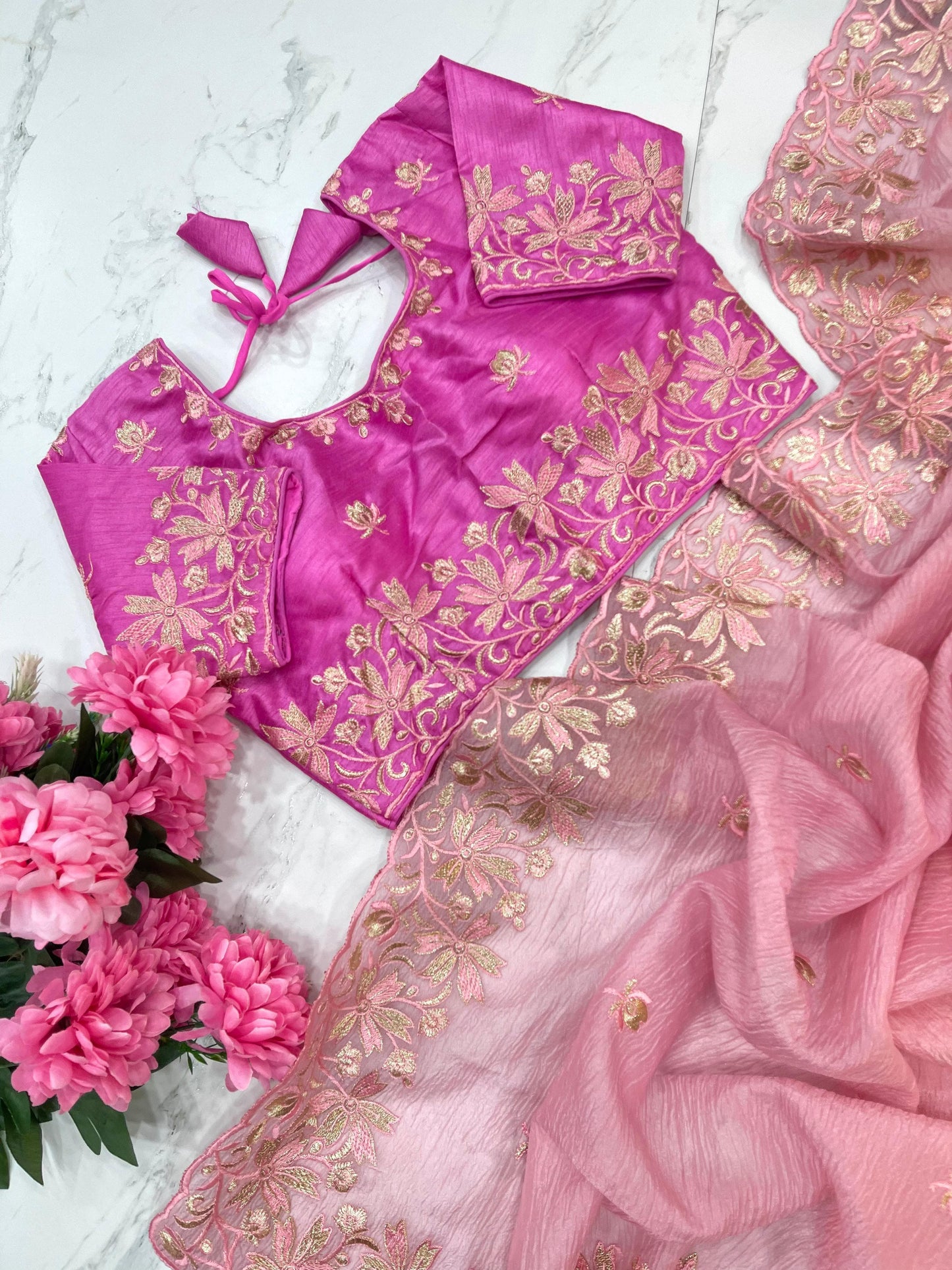 Premium Candy Crush Saree With Embroidery Thread Work & Fancy Border