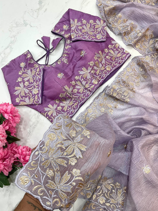 Premium Candy Crush Saree With Embroidery Thread Work & Fancy Border