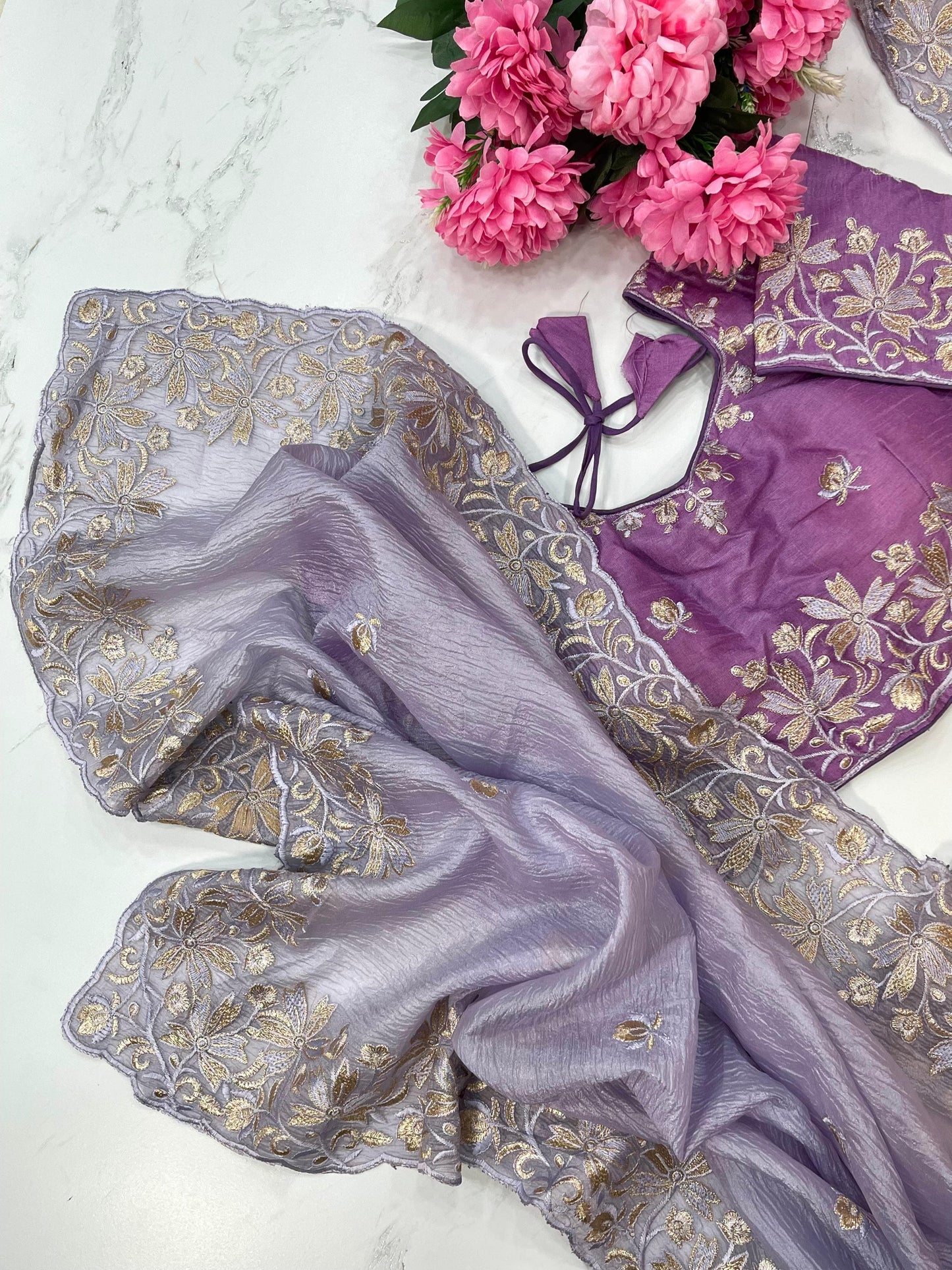 Premium Candy Crush Saree With Embroidery Thread Work & Fancy Border