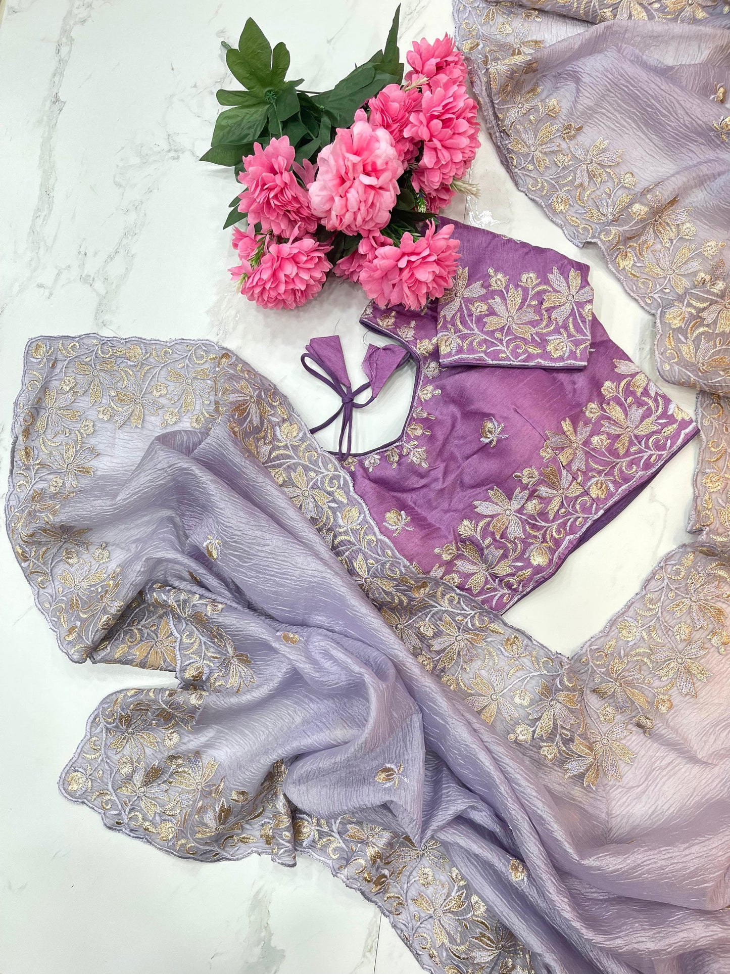 Premium Candy Crush Saree With Embroidery Thread Work & Fancy Border