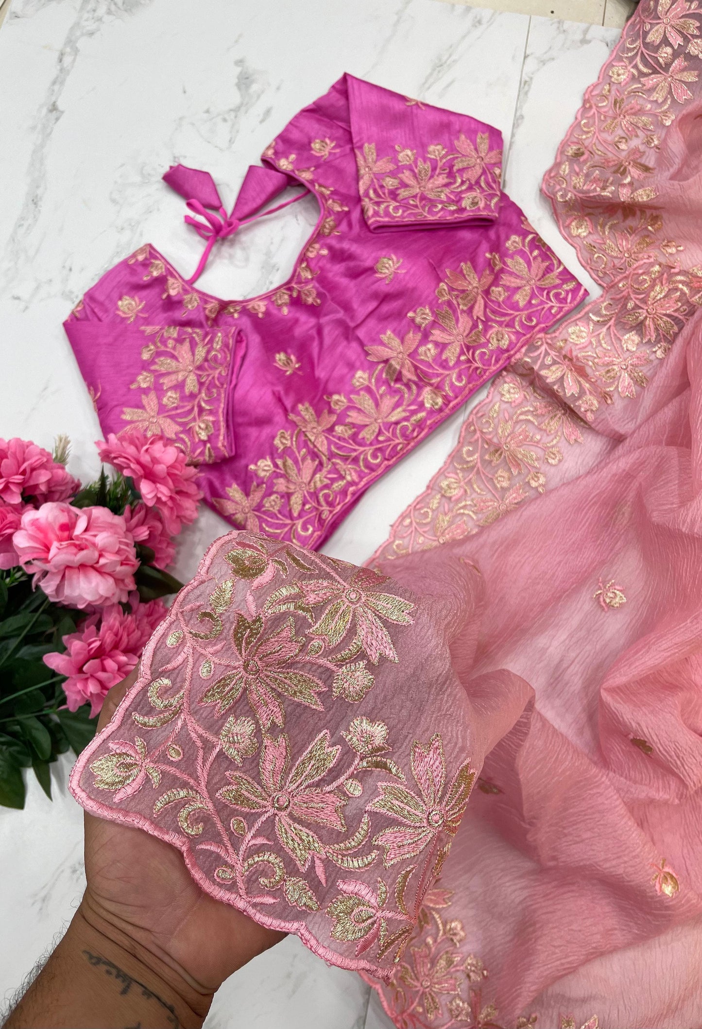 Premium Candy Crush Saree With Embroidery Thread Work & Fancy Border