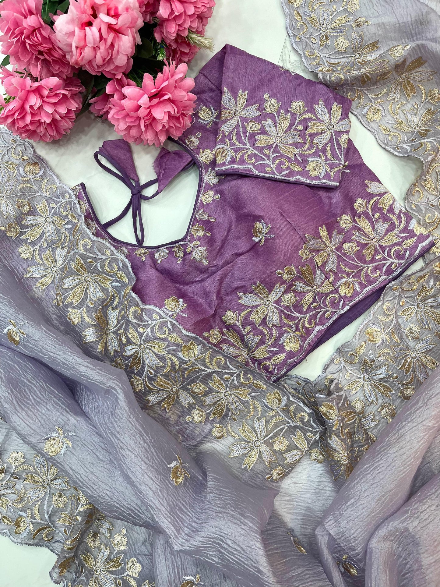 Premium Candy Crush Saree With Embroidery Thread Work & Fancy Border