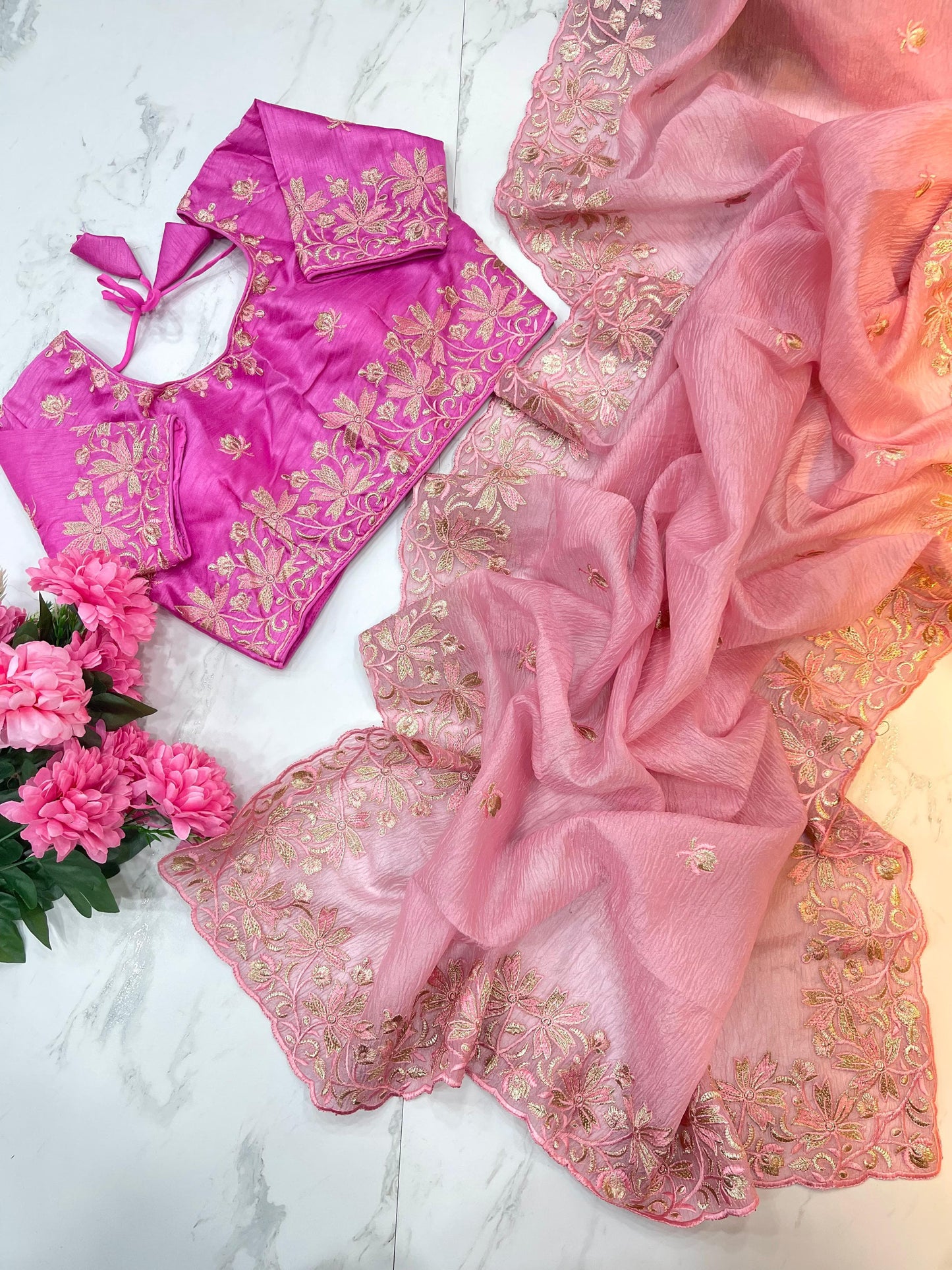 Premium Candy Crush Saree With Embroidery Thread Work & Fancy Border