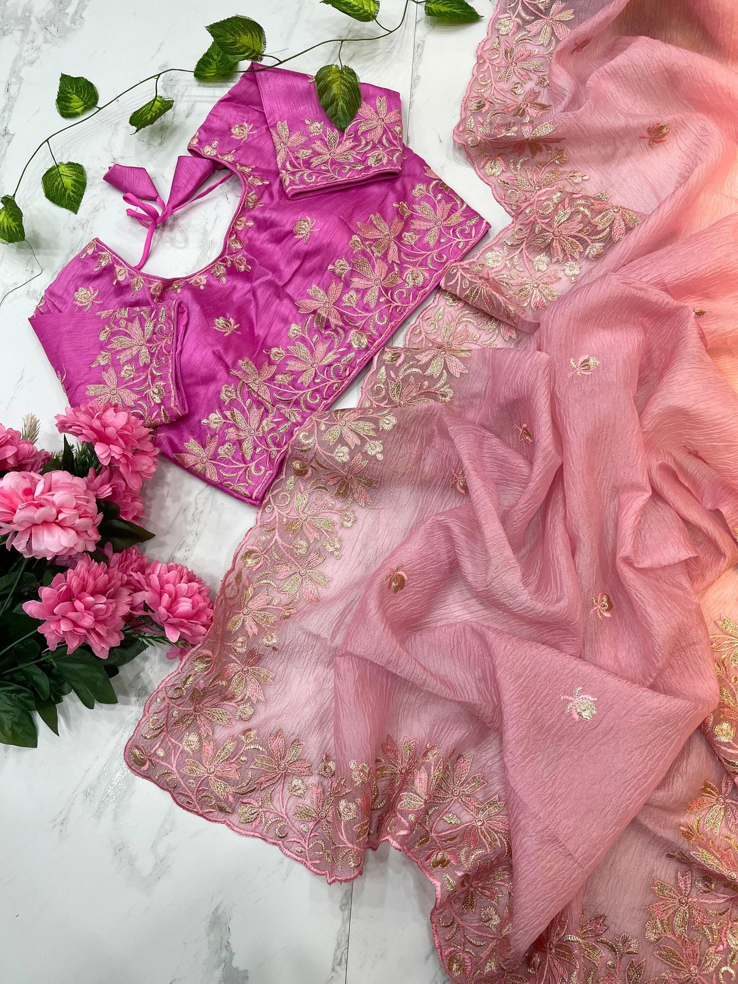 Premium Candy Crush Saree With Embroidery Thread Work & Fancy Border