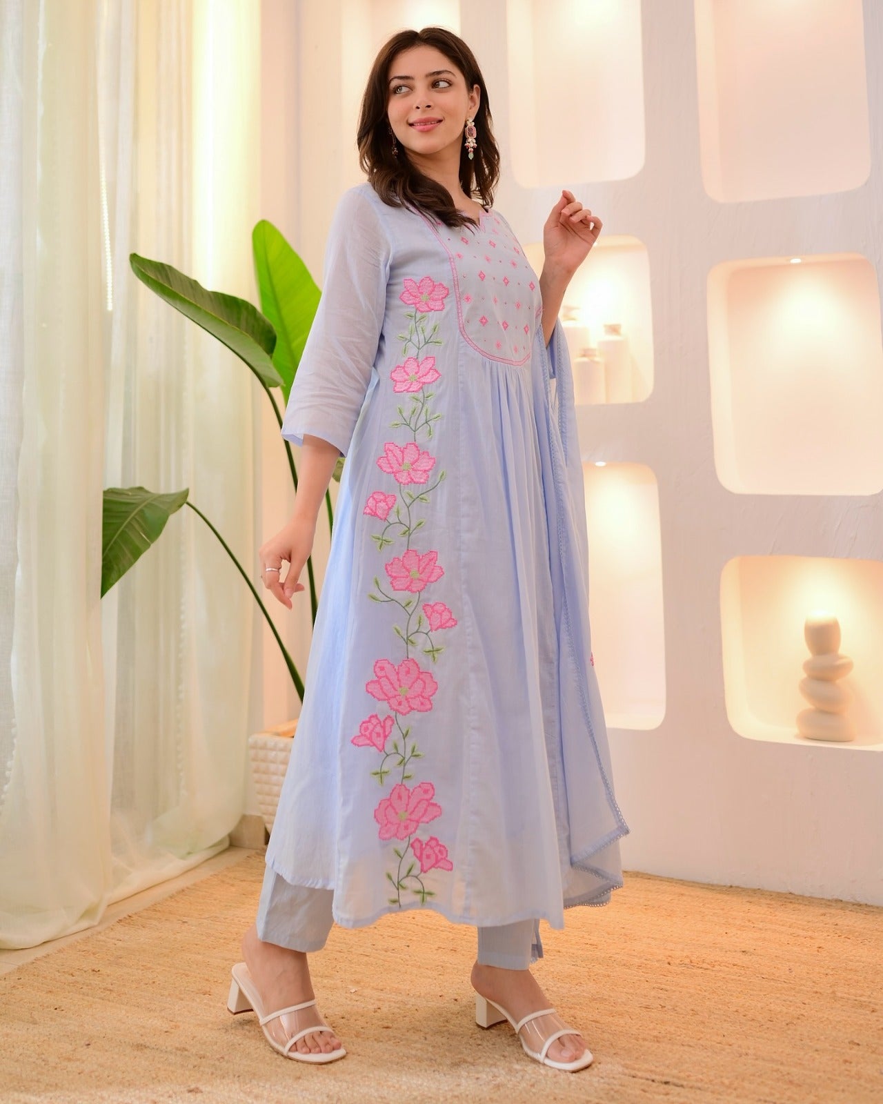 Pastel Premium Parampara Silk Kurti With Heavy Embroidery Work With Pant & Dupatta
