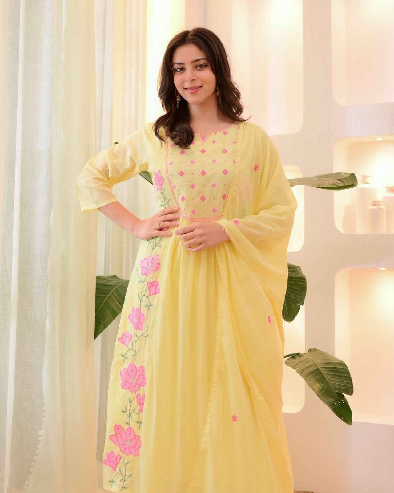 Pastel Premium Parampara Silk Kurti With Heavy Embroidery Work With Pant & Dupatta