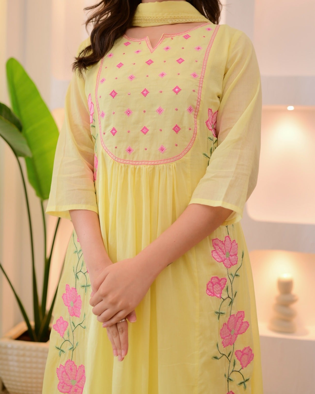 Pastel Premium Parampara Silk Kurti With Heavy Embroidery Work With Pant & Dupatta