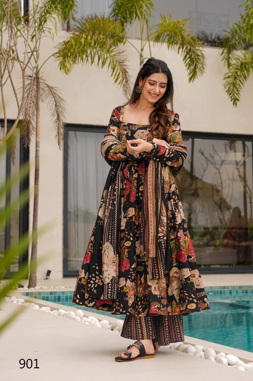 Festive & Wedding Party Wear Gher Style Pure Mal Cotton Printed Kurta Pant With Dupatta