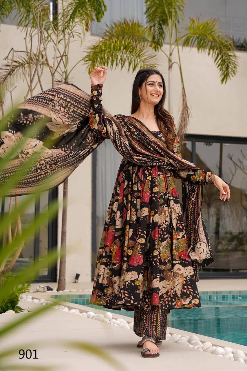 Festive & Wedding Party Wear Gher Style Pure Mal Cotton Printed Kurta Pant With Dupatta