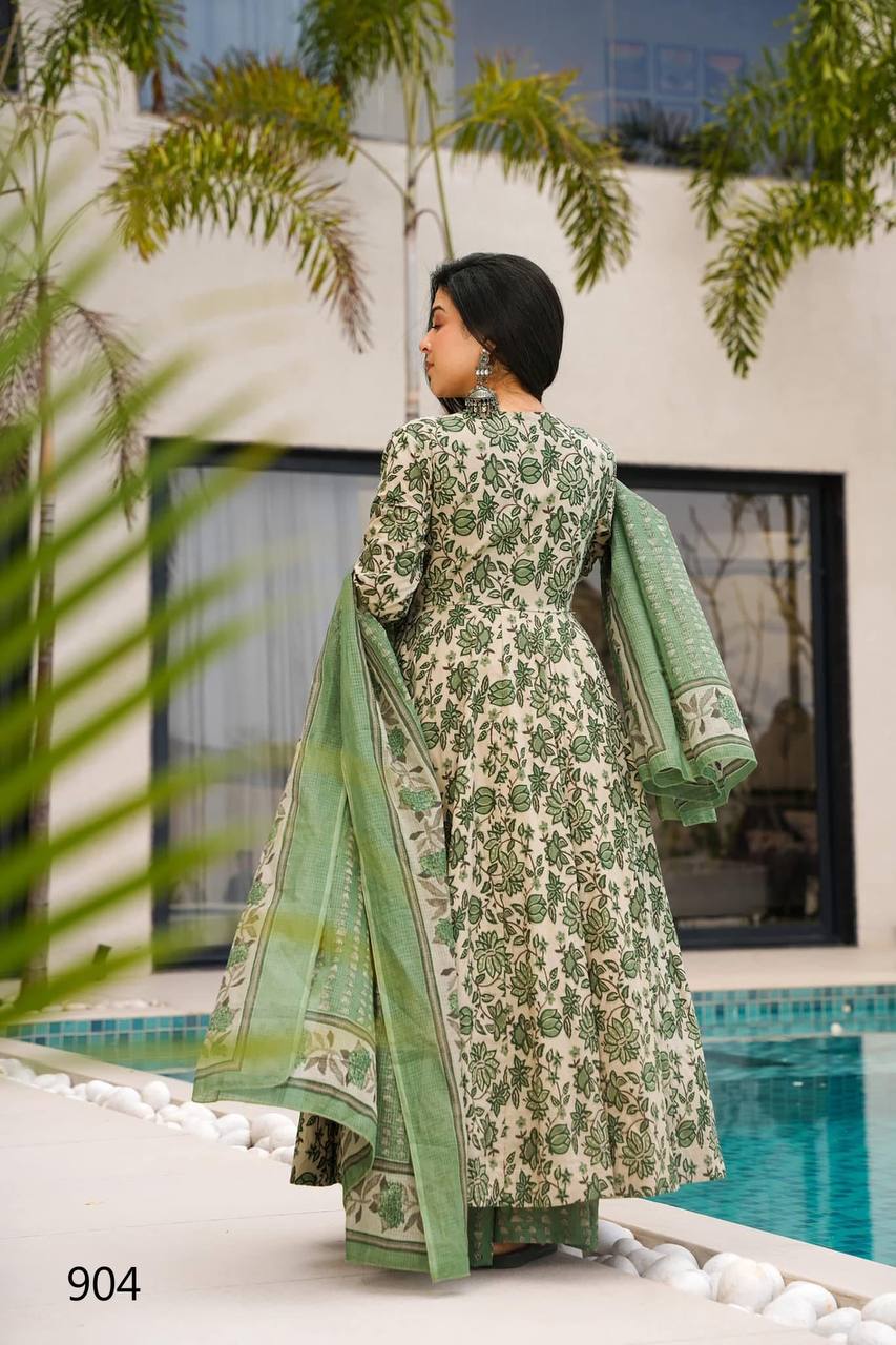 Festive & Wedding Party Wear Gher Style Pure Mal Cotton Pattern Printed Kurta Pant With Dupatta