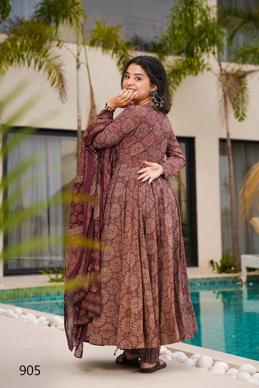 Festive & Wedding Party Wear Gher Style Pure Mal Cotton Pattern Printed Kurta Pant With Dupatta