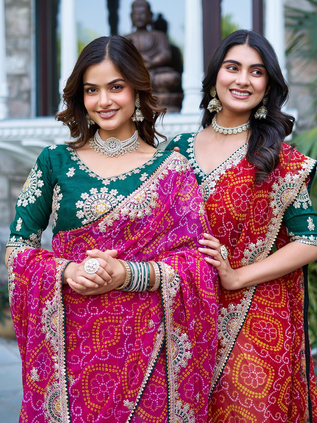 Festive Pure Bandhrej Saree With Heavy Pitta & Gota Patti Work