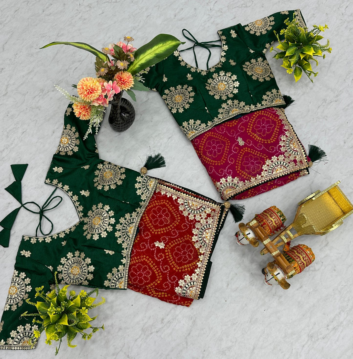 Festive Pure Bandhrej Saree With Heavy Pitta & Gota Patti Work