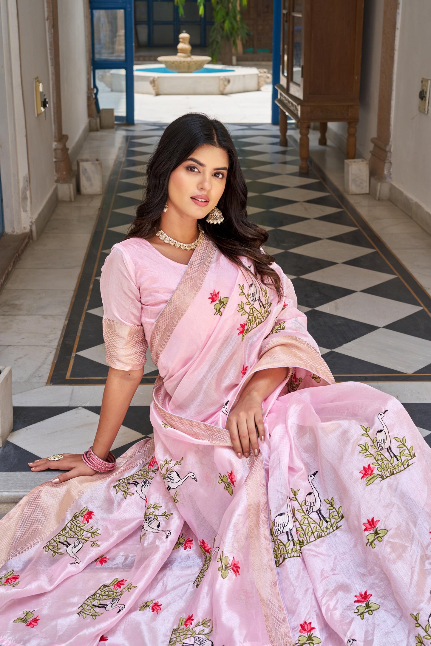 Festive & Party Pure Kota Fabric Saree With Heavy Embroidery Thread Work & Jacquard Border