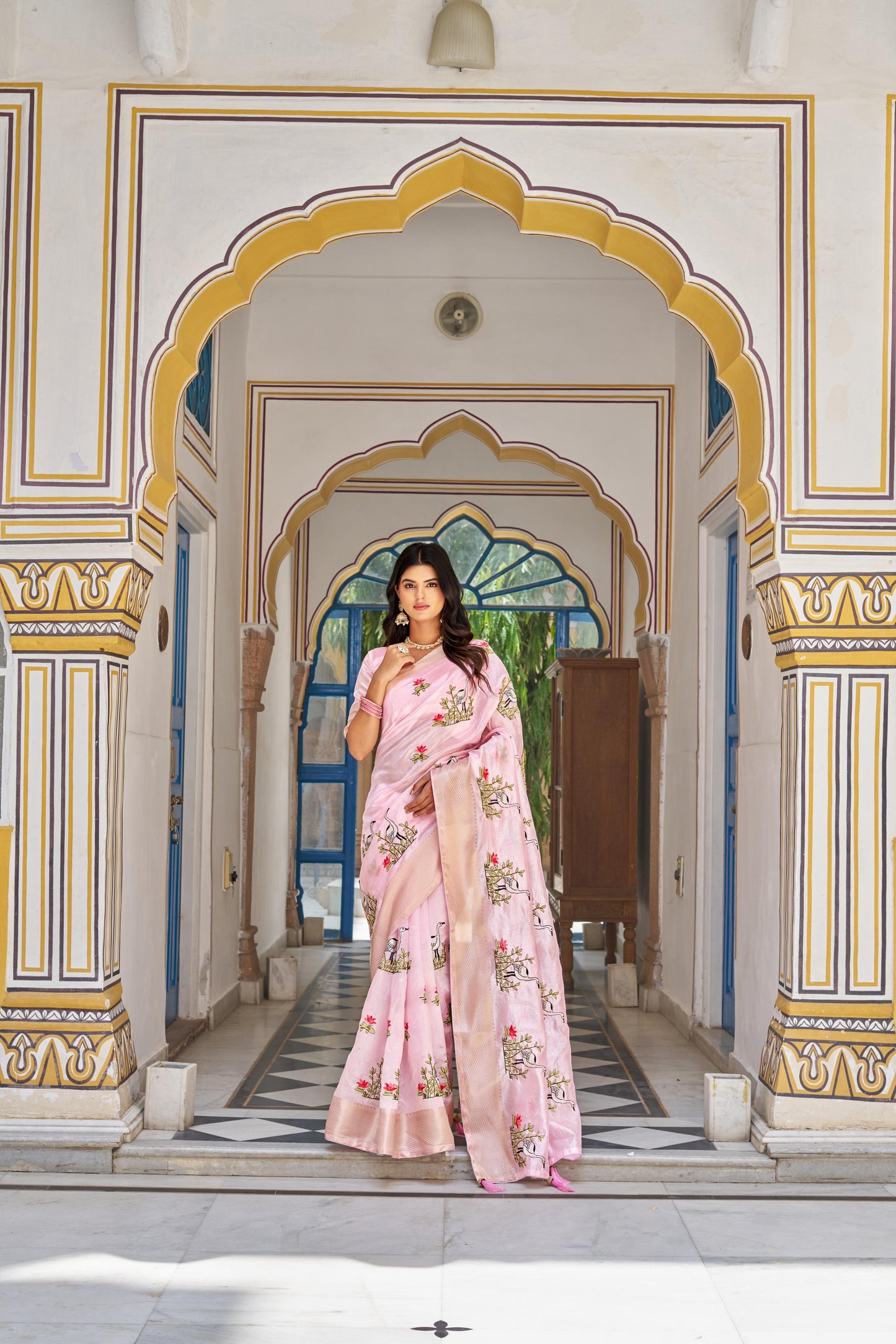 Festive & Party Pure Kota Fabric Saree With Heavy Embroidery Thread Work & Jacquard Border