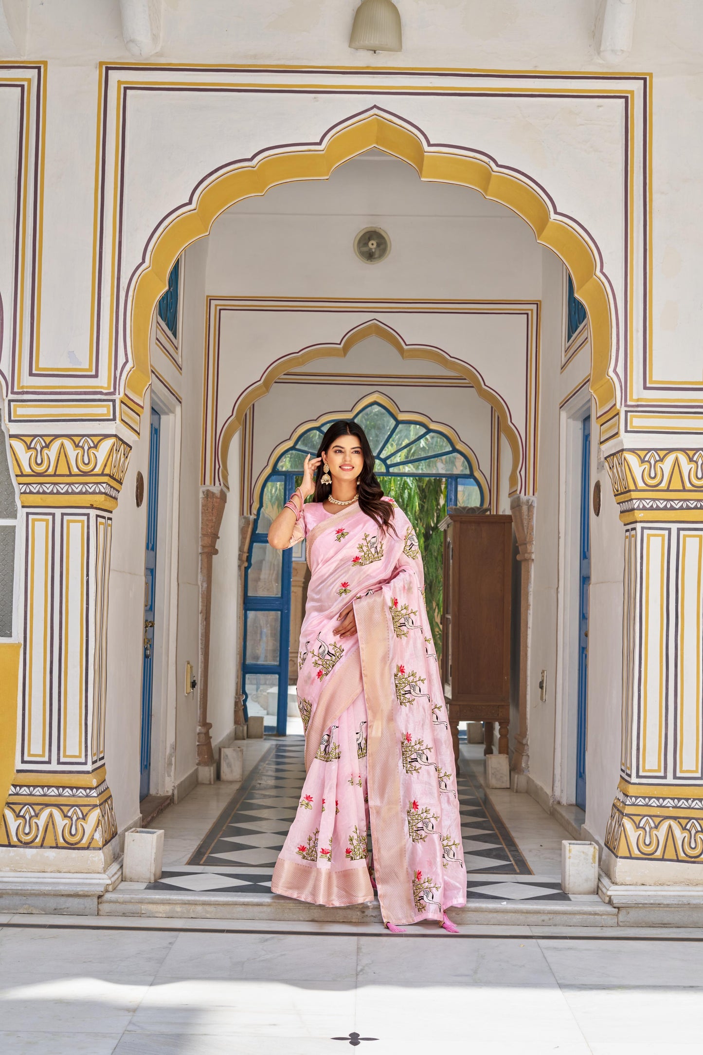 Festive & Party Pure Kota Fabric Saree With Heavy Embroidery Thread Work & Jacquard Border
