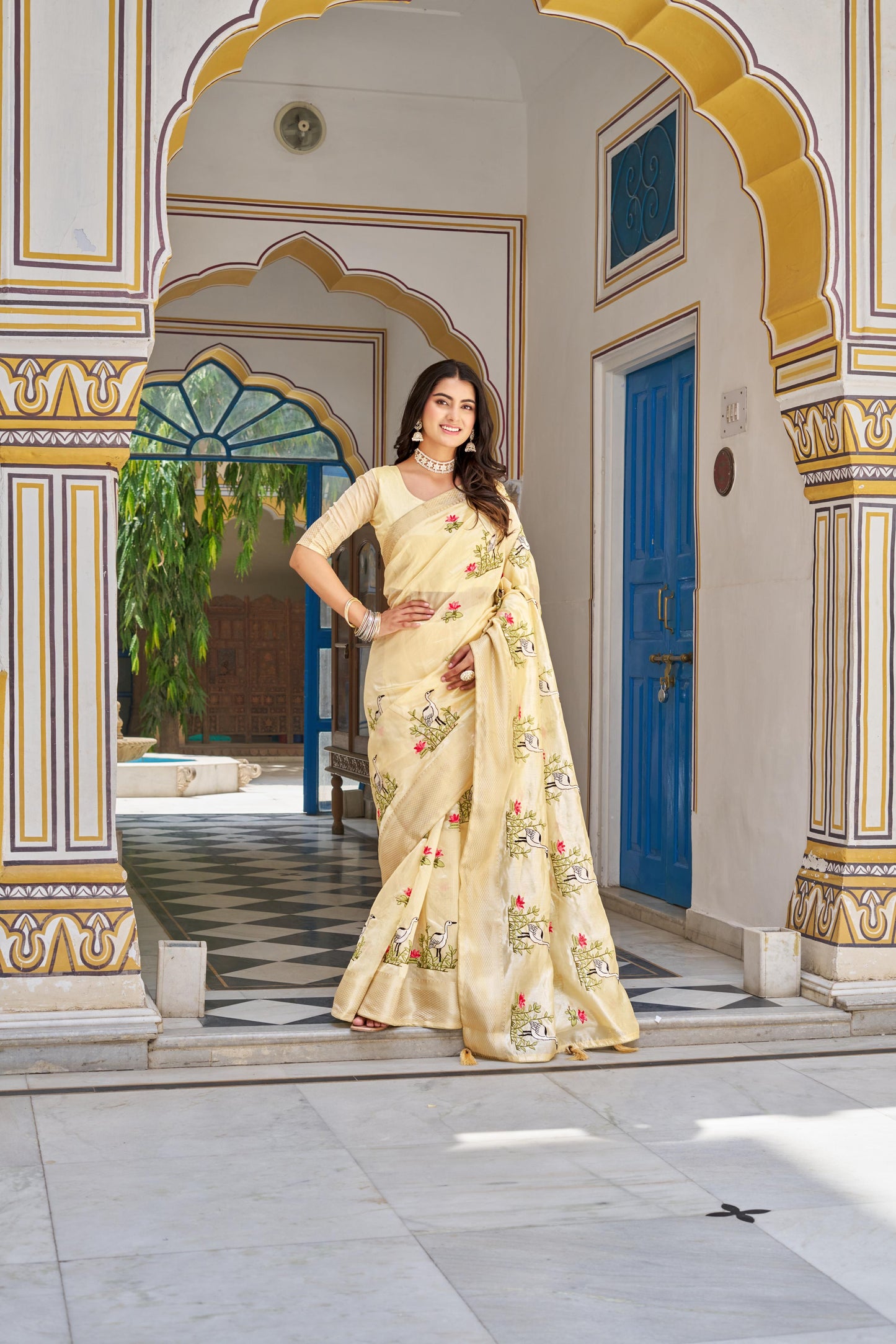 Festive & Party Pure Kota Fabric Saree With Heavy Embroidery Thread Work & Jacquard Border