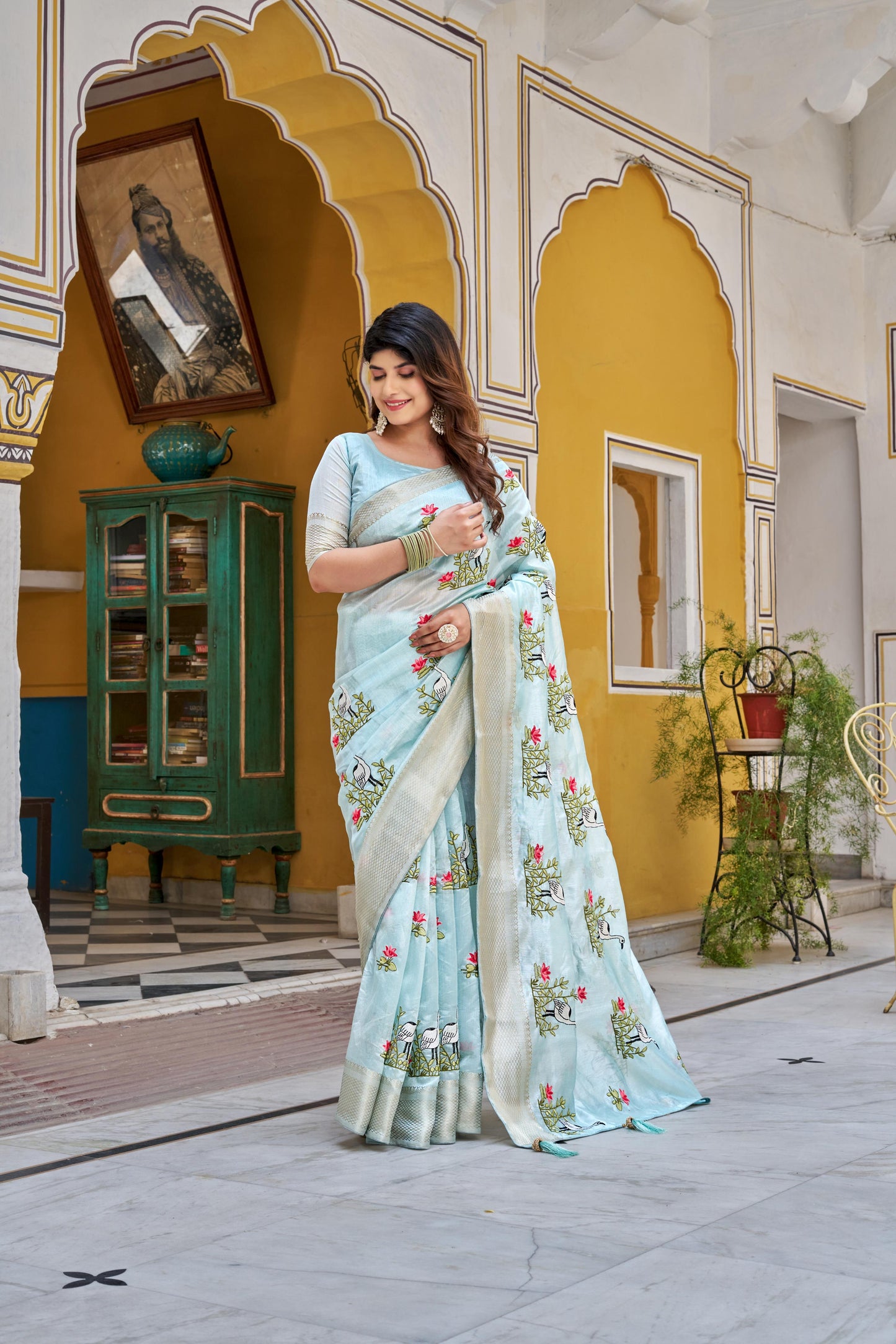 Festive & Party Pure Kota Fabric Saree With Heavy Embroidery Thread Work & Jacquard Border