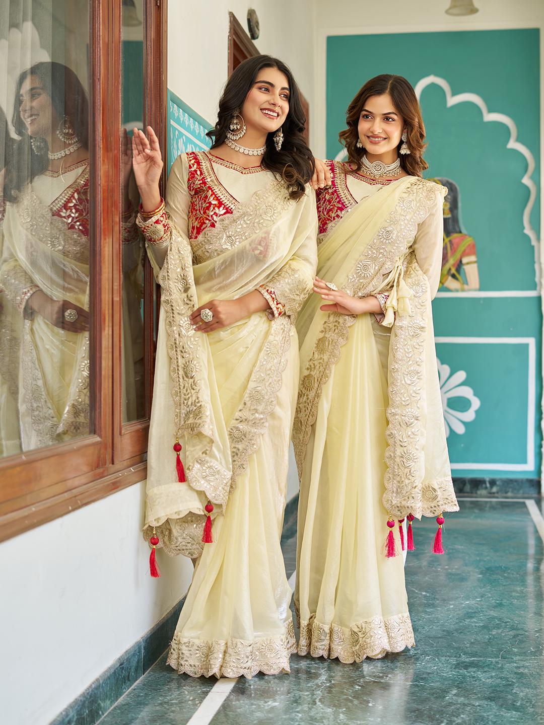 Festive Traditional Pure Fendi Silk Saree With Heavy Pitta & Gota Patti Work