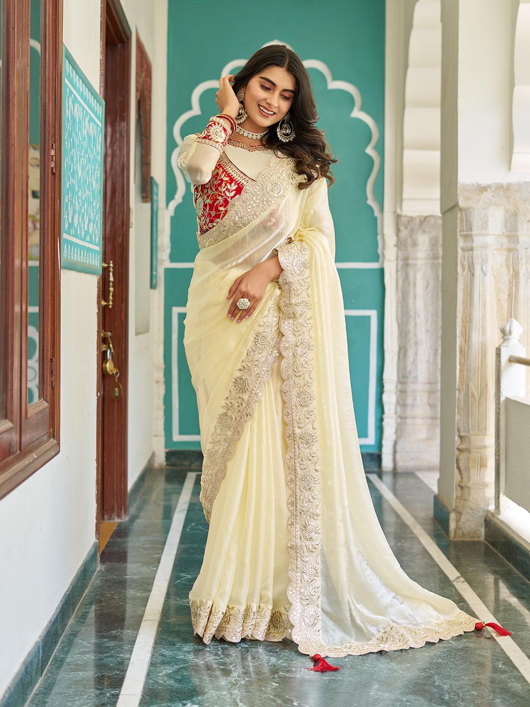 Festive Traditional Pure Fendi Silk Saree With Heavy Pitta & Gota Patti Work